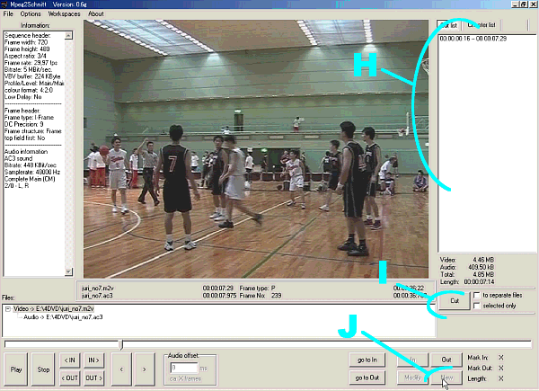 ［Mpeg2Schnitt でカットを実行する画面］