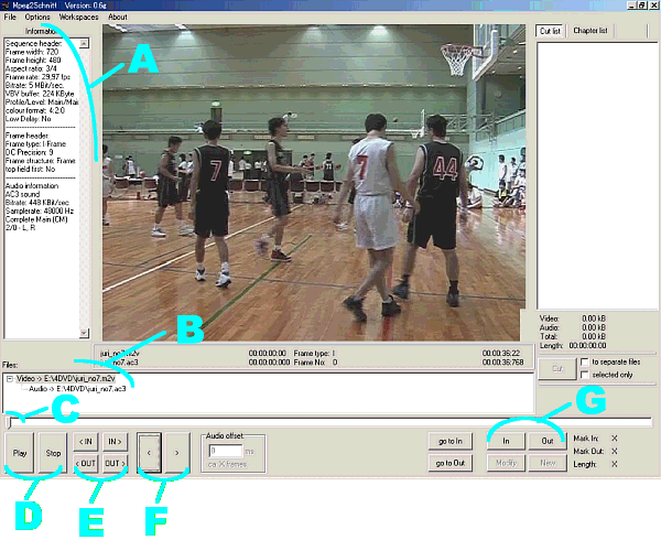 ［Mpeg2Schnitt でファイルを読み込んだ画面］